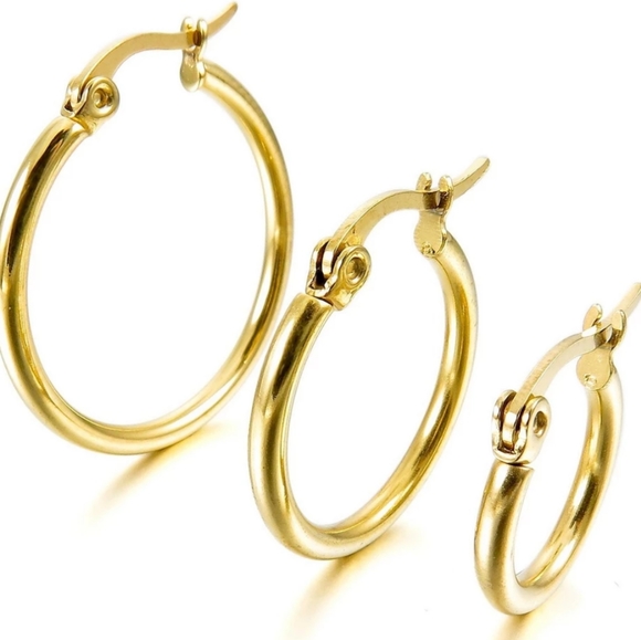 NEW Stainless Steel Gold Small Hoop Earrings - Picture 4 of 5